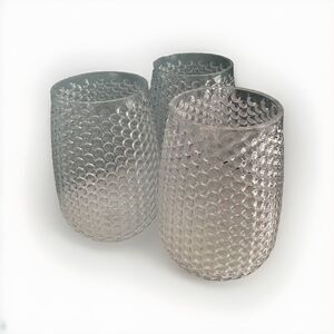 (3) 8” Pottery Barn Vases Pebbled Clear Glass Hobnail New Entry Home Decor